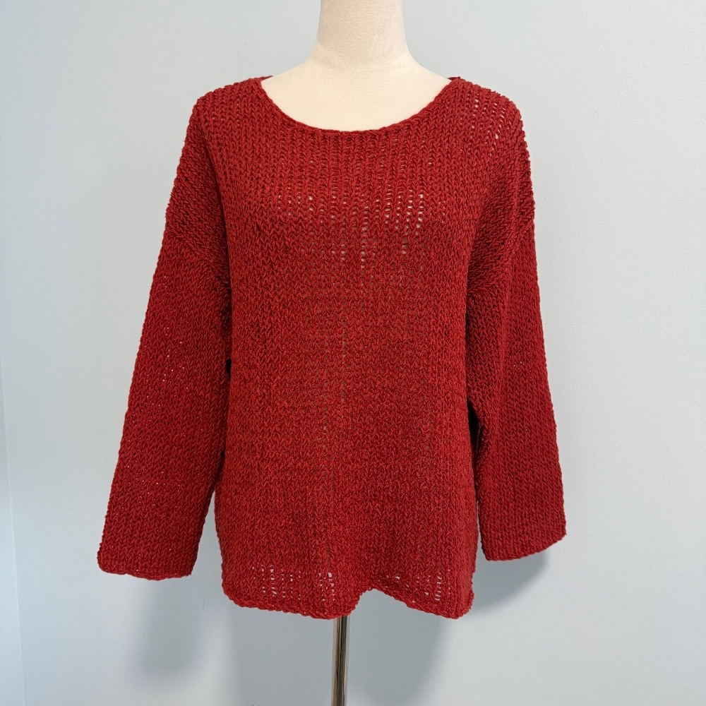 Eileen Fisher Cable Knit Red‎ Wool Sweater Size L